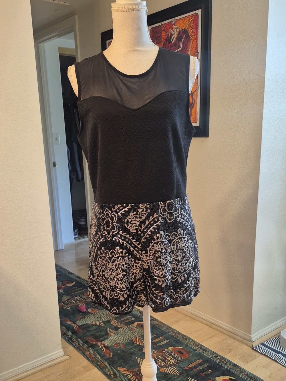 One Clothing Los Angeles Black & Silver Sequin Party Romper Open Back